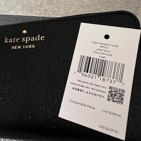 Kate Spade ♠️ black wallet, glitter with gold detail Christmas gift New Years - Picture 11 of 16